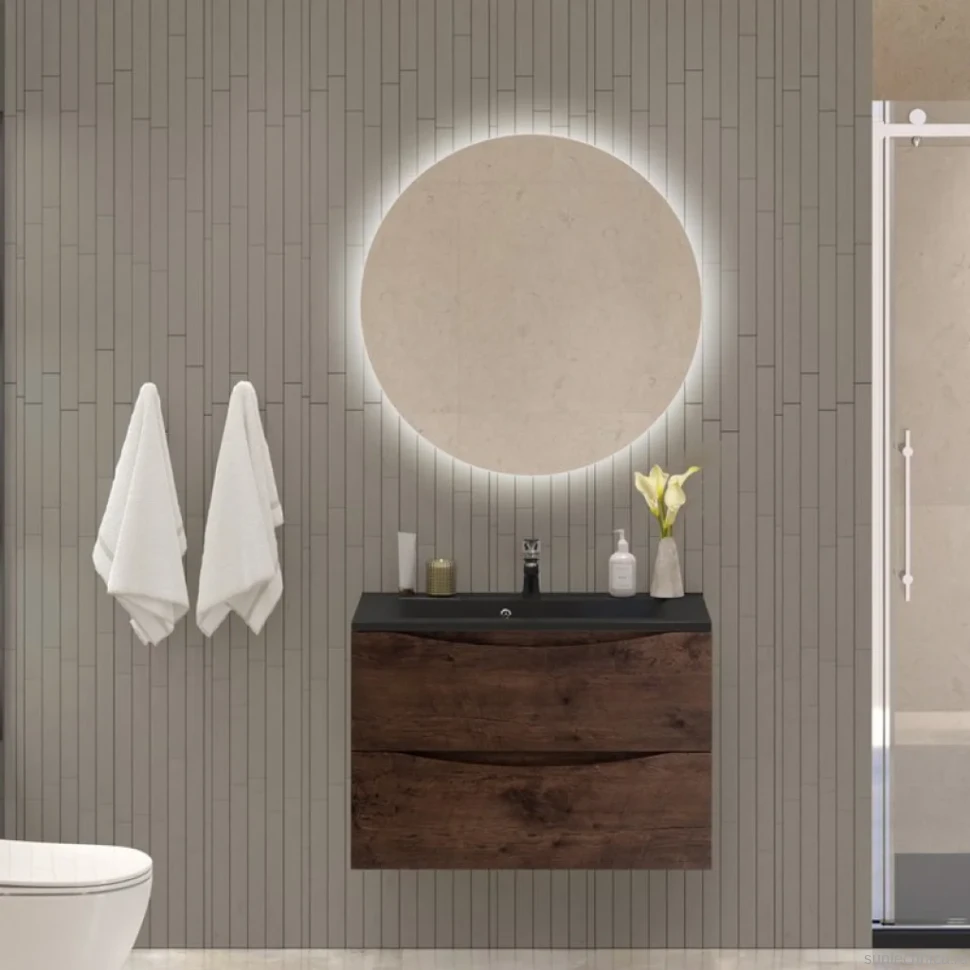 Тумба с раковиной BelBagno Marino 80 подвесная, rovere moro, черная раковина