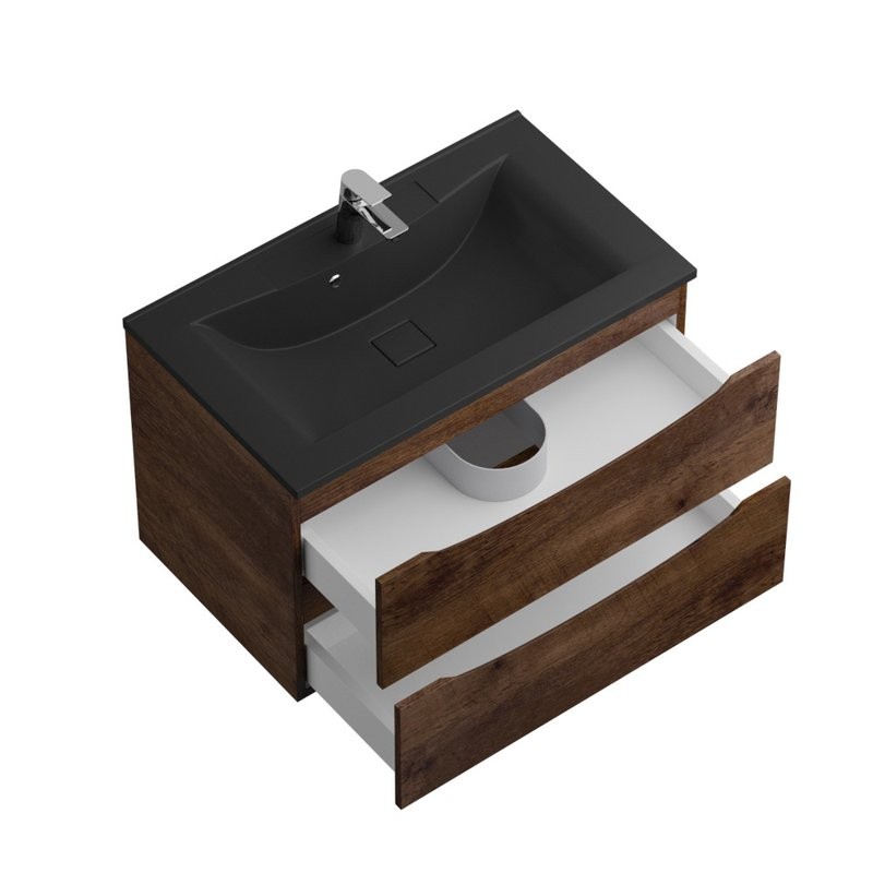 Тумба с раковиной BelBagno Marino 80 подвесная, rovere moro, черная раковина