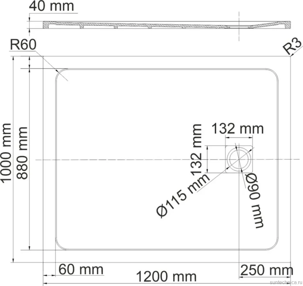 Поддон для душа Wasserkraft Rhin 44T10 120x100