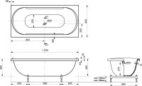 Ванна из искусственного камня Эстет Астра 170x80 см, пристенная, на ножках