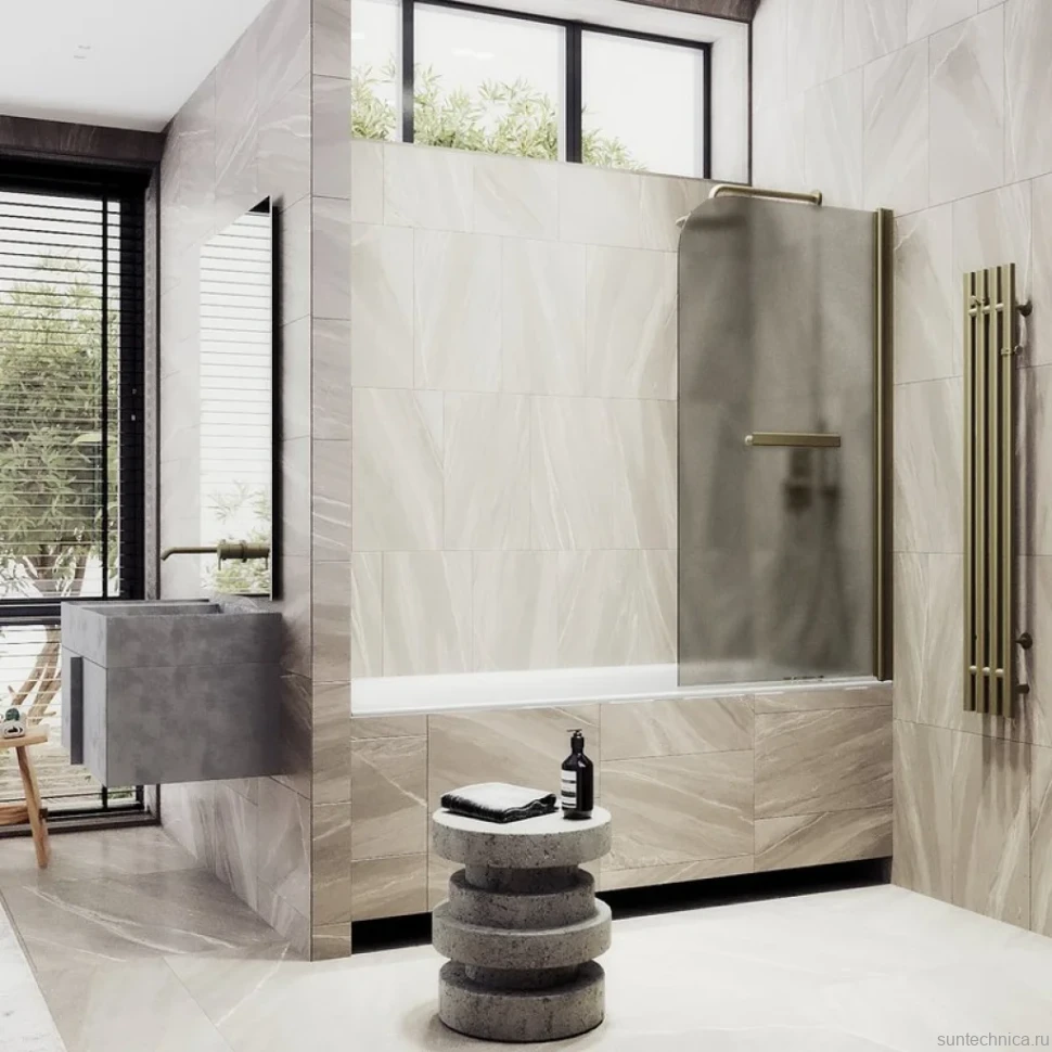 Шторка на ванну Maybahglass MGV-778-2 60x140, профиль бронза, стекло матовая бронза