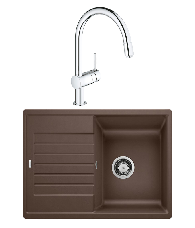 Комплект Мойка Blanco Zia 45 S Compact 524730 кофе + Смеситель Grohe Minta 3291800E хром
