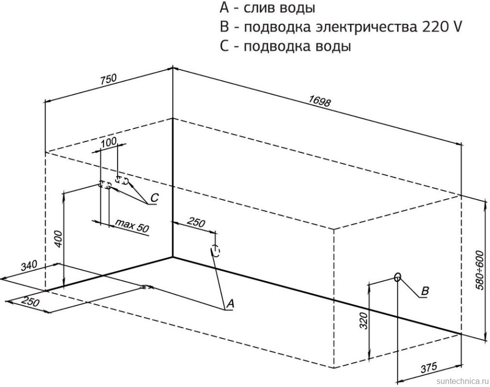 Акриловая ванна Aquanet Bright 233141 170x75 см, пристенная, белая, с каркасом