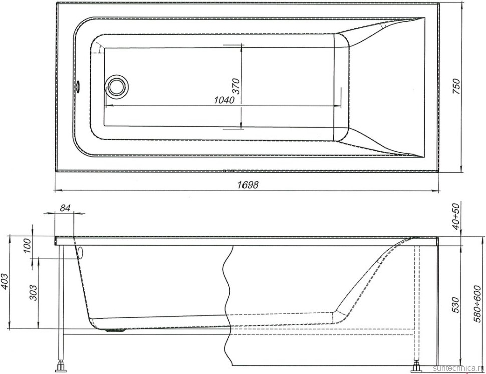 Акриловая ванна Aquanet Bright 233141 170x75 см, пристенная, белая, с каркасом