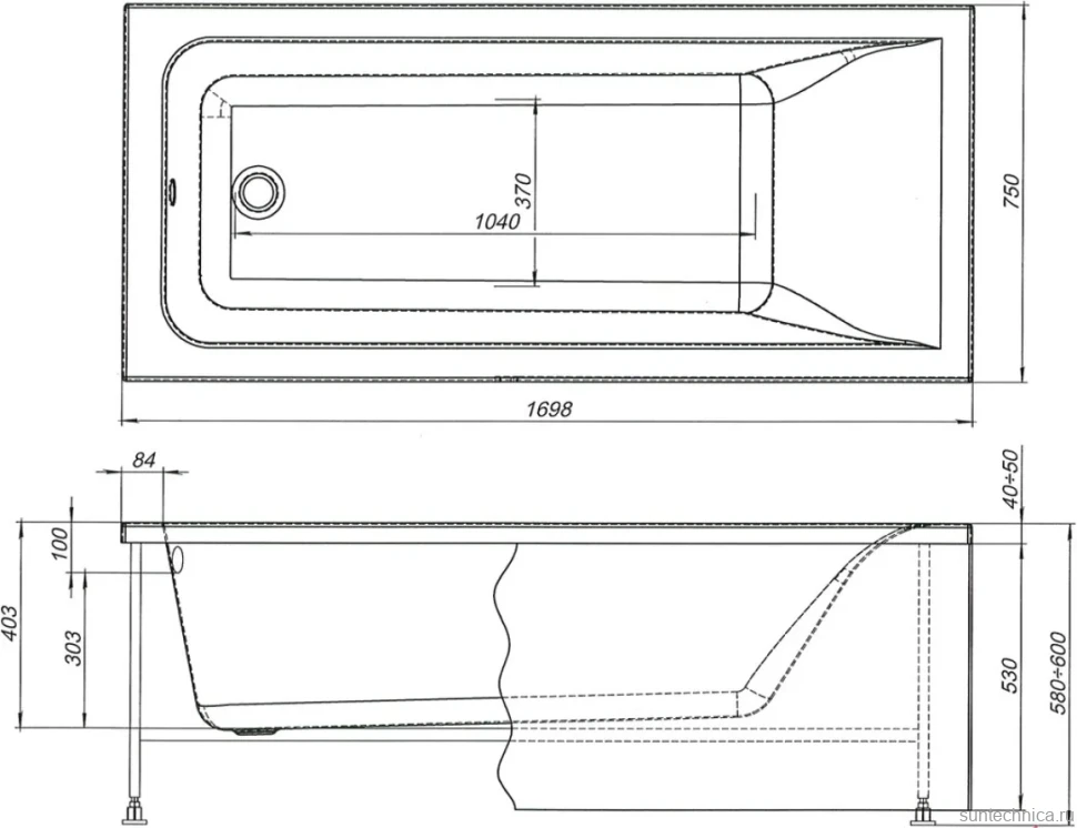 Акриловая ванна Aquanet Bright 233141 170x75 см, пристенная, белая, с каркасом