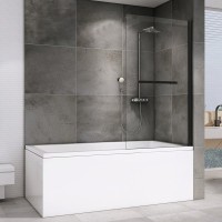 Шторка на ванну Abber Immer Offen AG70100B 100x140, профиль черный, стекло прозрачное