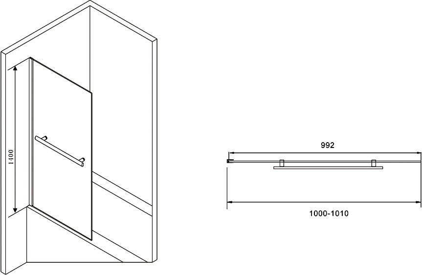 Шторка на ванну Abber Immer Offen AG70100B 100x140, профиль черный, стекло прозрачное