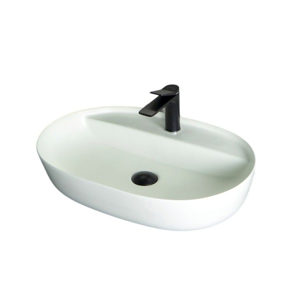 Накладная раковина GID Lago Wm1346 61 матовая белая, овальная, фаянс, с 1 отверстием под смеситель