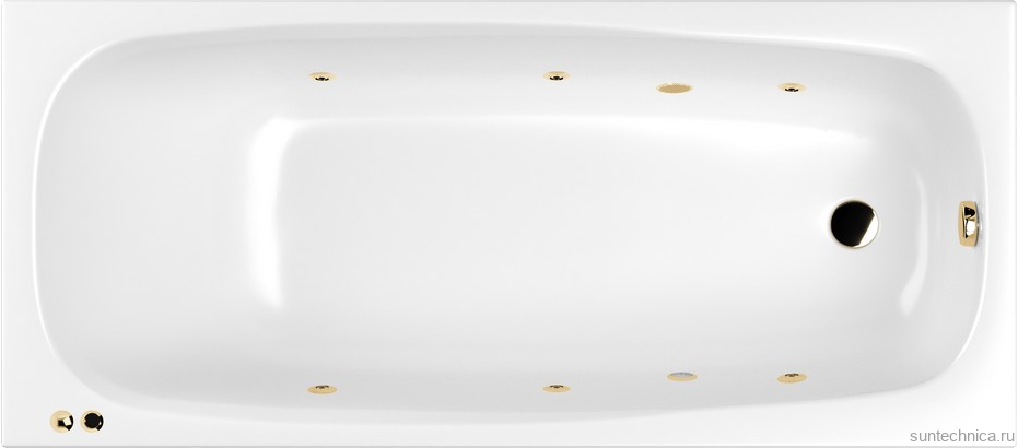 Акриловая ванна WHITECROSS Layla Slim SOFT 180x80 см, встраиваемая, с гидромассажем, белый, с каркасом, со сливом-переливом, фурнитура золото