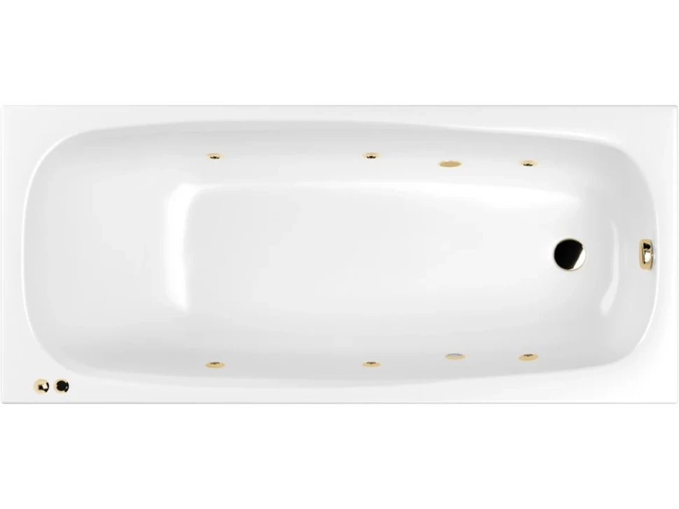 Акриловая ванна WHITECROSS Layla Slim SOFT 180x80 см, встраиваемая, с гидромассажем, белый, с каркасом, со сливом-переливом, фурнитура золото
