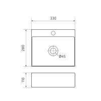 Раковина маленькая в туалет GID Suspendido N9135 33 глянцевая белая, прямоугольная, фаянс