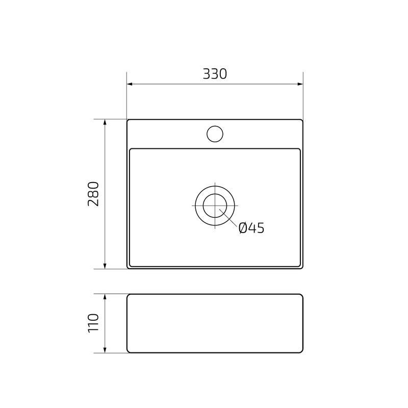 Раковина маленькая в туалет GID Suspendido N9135 33 глянцевая белая, прямоугольная, фаянс