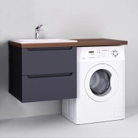 Тумба с раковиной Jorno Wood 120, серая, под стиральную машину