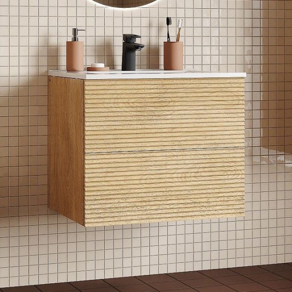 Тумба с раковиной IDDIS Bild 60 подвесная, 2 ящика, дуб светлый