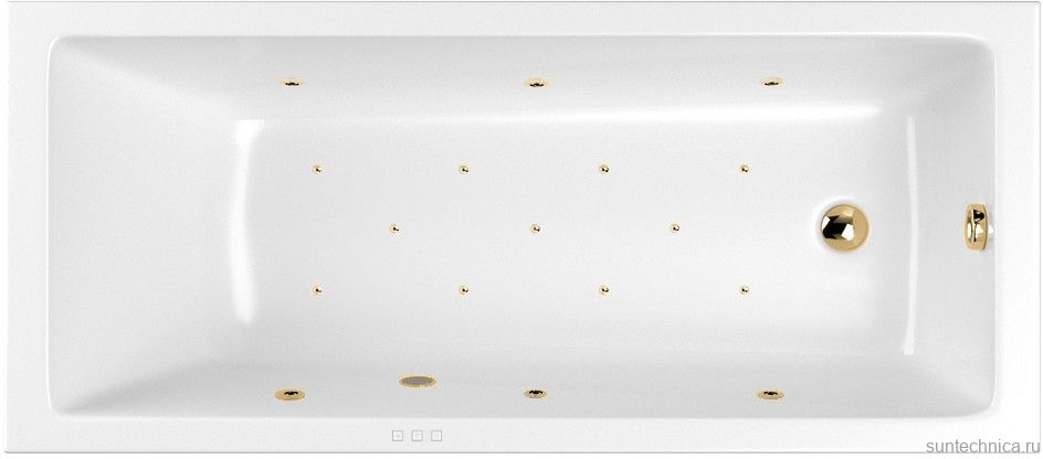 Акриловая ванна WHITECROSS Wave Slim RELAX 170x70 см, встраиваемая, с гидромассажем, белый, с каркасом, со сливом-переливом, фурнитура золото