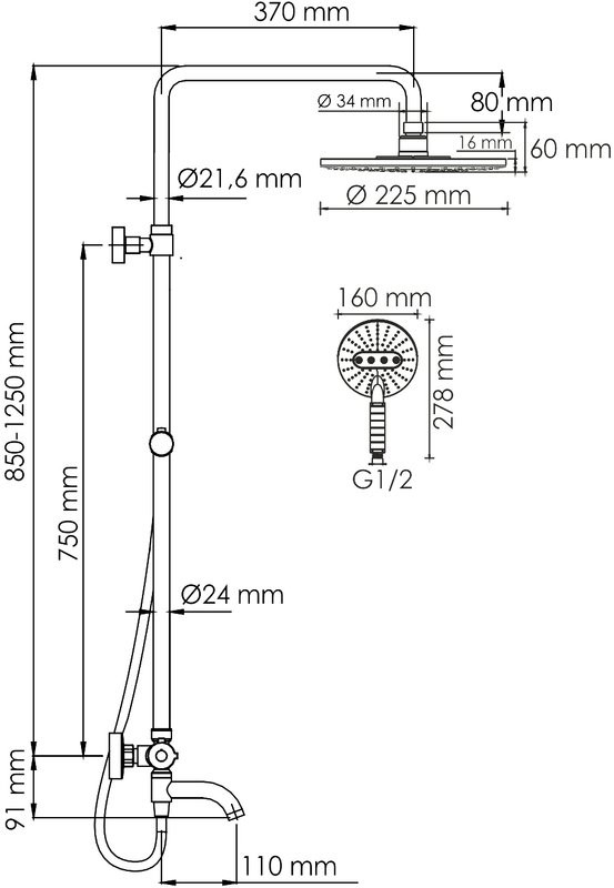 Душевая стойка Wasserkraft Mindel 8500 A188.067.059.WM Thermo с термостатом, белая