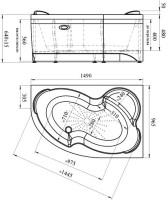 Акриловая ванна Radomir Vannesa Massage Ирма 2-76-2-2-9-216 баланс, R 150x95 см, угловая, правая, пристенная, с гидромассажем, белая, асимметричная, с каркасом, с экраном, с сиденьем, со сливом-переливом