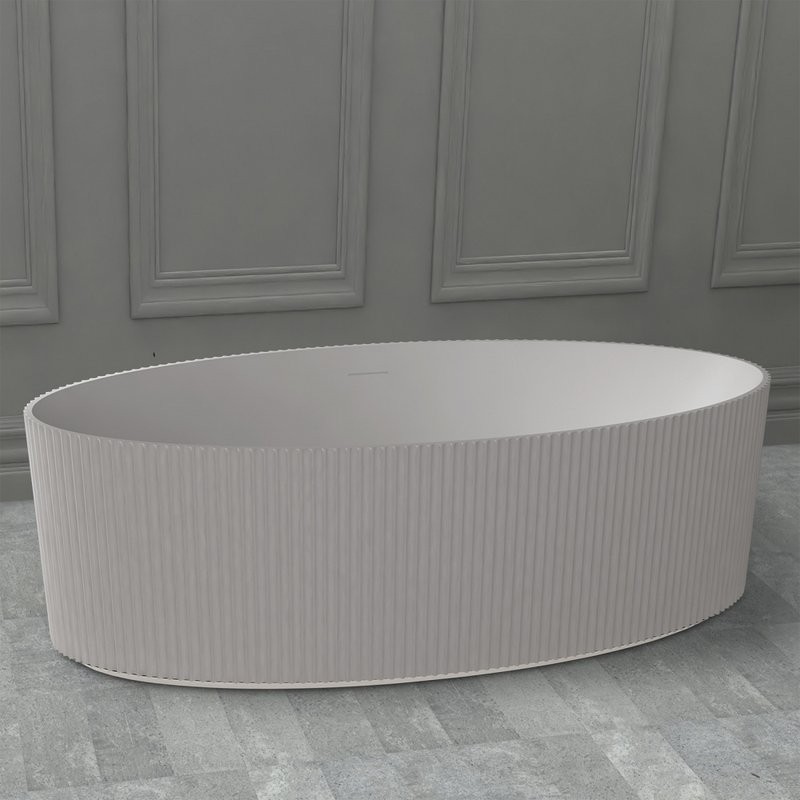 Ванна из искусственного камня Abber Stein AS9627 180x85 см, отдельностоящая, матовая белая, овальная, на ножках, с донным клапаном, фурнитура белая