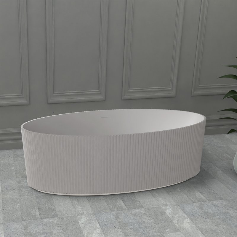 Ванна из искусственного камня Abber Stein AS9627 180x85 см, отдельностоящая, матовая белая, овальная, на ножках, с донным клапаном, фурнитура белая