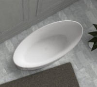 Ванна из искусственного камня Abber Stein AS9627 180x85 см, отдельностоящая, матовая белая, овальная, на ножках, с донным клапаном, фурнитура белая