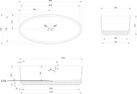 Ванна из искусственного камня Abber Stein AS9627 180x85 см, отдельностоящая, матовая белая, овальная, на ножках, с донным клапаном, фурнитура белая
