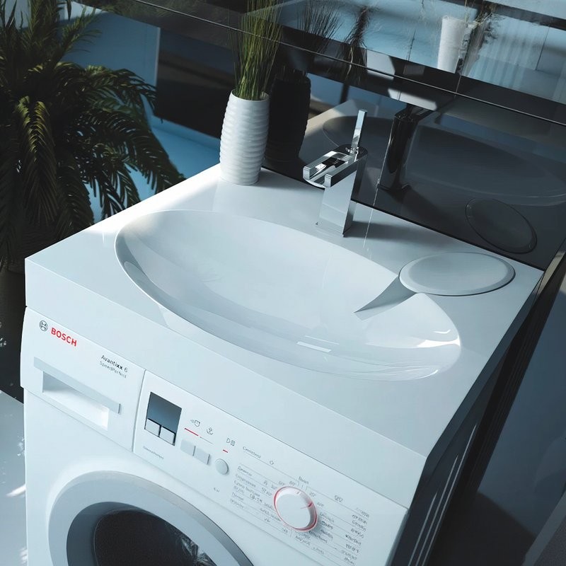 Раковина над стиральной машиной Belux Grail GR 61 глянцевая белая, квадратная, с комплектом кронштейнов