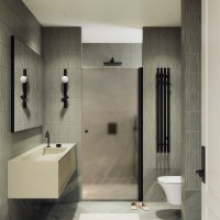 Душевая дверь в нишу Maybahglass MGD-805-6 80 см, профиль черный, стекло бронза матовое