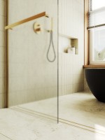 Душевая перегородка Maybahglass MGD-737-3ш 89 см, профиль золото, стекло сатин