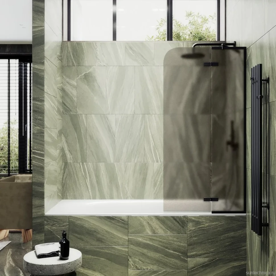 Шторка на ванну Maybahglass MGV-917-6 99 см, профиль черный, стекло бронза матовое