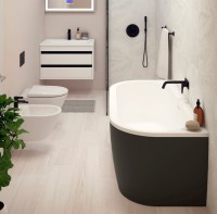 Акриловая ванна Cezares Slim SLIM WALL-180-80-60-NERO-SET 180x80 см, пристенная, черная матовая, овальная, с каркасом, со сливом-переливом