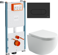 Комплект Унитаз подвесной Ceramicanova UP Rimless CN4007 белый + Инсталляция VitrA V-Fix Core 732-5800-01PV + Кнопка Root Round 740-2211 черная матовая