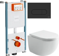 Комплект Унитаз подвесной Ceramicanova UP Rimless CN4007 белый + Инсталляция VitrA V-Fix Core 732-5800-01PV + Кнопка Root Round 740-2211 черная матовая