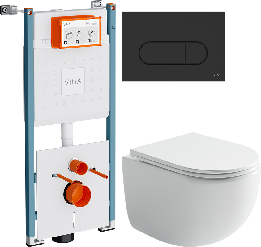 Комплект Унитаз подвесной Ceramicanova UP Rimless CN4007 белый + Инсталляция VitrA V-Fix Core 732-5800-01PV + Кнопка Root Round 740-2211 черная матовая