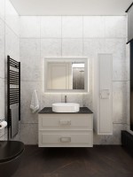 Тумба под раковину со столешницей La Fenice Cubo Twin 90 подвесная, cappuccino , бежевая матовая, столешница черный мрамор, ручки белые
