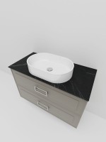 Тумба под раковину со столешницей La Fenice Cubo Twin 90 подвесная, cappuccino , бежевая матовая, столешница черный мрамор, ручки белые