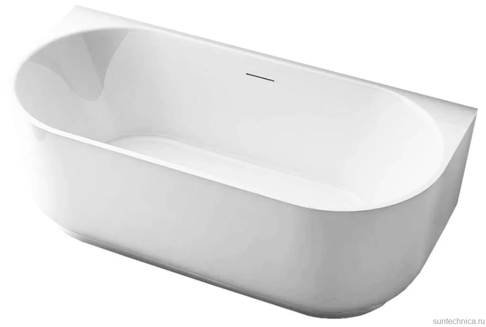 Акриловая ванна Vincea VBT-621 170x80 см, пристенная, белая, овальная, со сливом-переливом, с донным клапаном