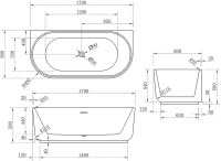 Акриловая ванна Vincea VBT-621 170x80 см, пристенная, белая, овальная, со сливом-переливом, с донным клапаном