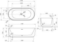 Акриловая ванна Vincea VBT-621 170x80 см, пристенная, белая, овальная, со сливом-переливом, с донным клапаном