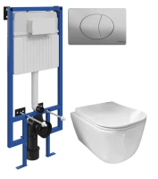 Комплект Унитаз подвесной Ceramicanova New Day CN3005 с микролифтом, безободковый + Инсталляция STWORKI + Кнопка 230823 хром матовый