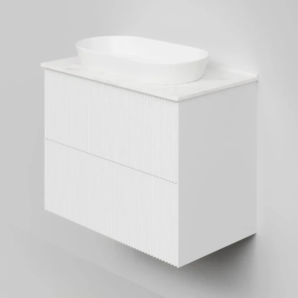 Тумба под раковину со столешницей La Fenice Terra Twin 80 подвесная, bianco, белая матовая, столешница белый мрамор