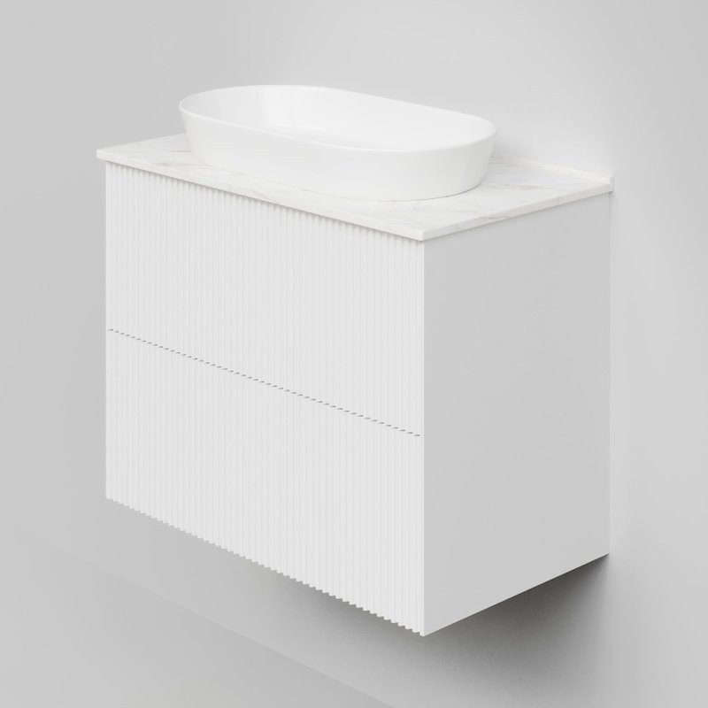 Тумба под раковину со столешницей La Fenice Terra Twin 80 подвесная, bianco, белая матовая, столешница белый мрамор