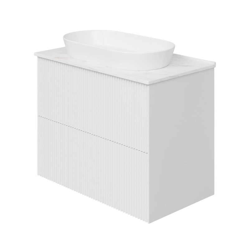 Тумба под раковину со столешницей La Fenice Terra Twin 80 подвесная, bianco, белая матовая, столешница белый мрамор