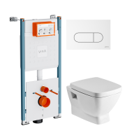 Комплект Унитаз подвесной Santek Нео 1WH302423 с микролифтом + Инсталляция VitrA V-Fix Core 732-5800-01PV + Кнопка Root Round 740-2200 белая глянцевая