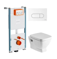 Комплект Унитаз подвесной Santek Нео 1WH302423 с микролифтом + Инсталляция VitrA V-Fix Core 732-5800-01PV + Кнопка Root Round 740-2200 белая глянцевая