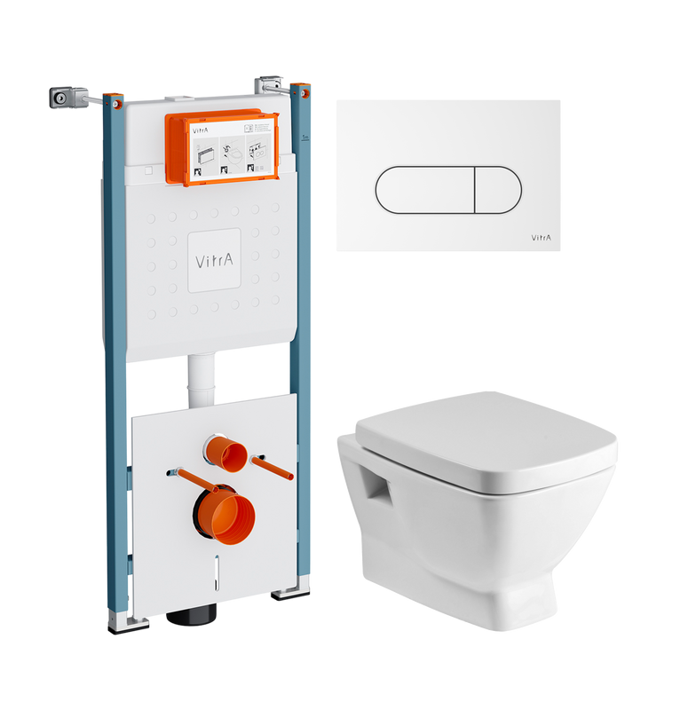 Комплект Унитаз подвесной Santek Нео 1WH302423 с микролифтом + Инсталляция VitrA V-Fix Core 732-5800-01PV + Кнопка Root Round 740-2200 белая глянцевая