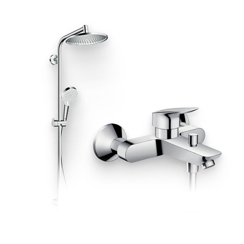 Душевой комплект Смеситель Hansgrohe Logis 71400000 + Стойка Crometta S 240 1jet Showerpipe Rеno 27270000 EcoSmart