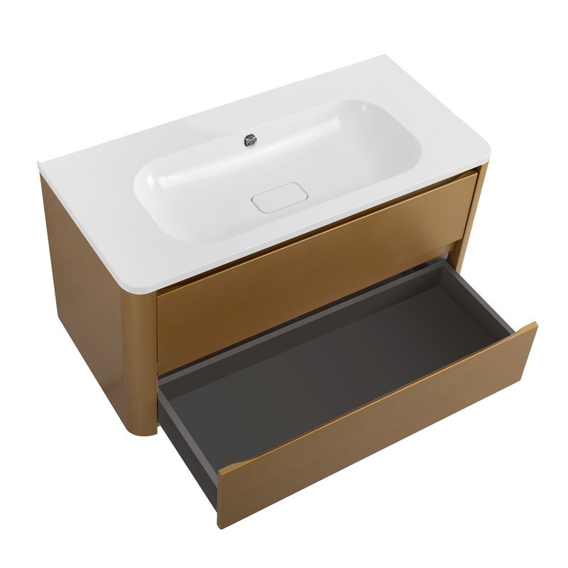 Тумба с раковиной Cezares Relax 100 подвесная, 2 ящика, брашированное золото