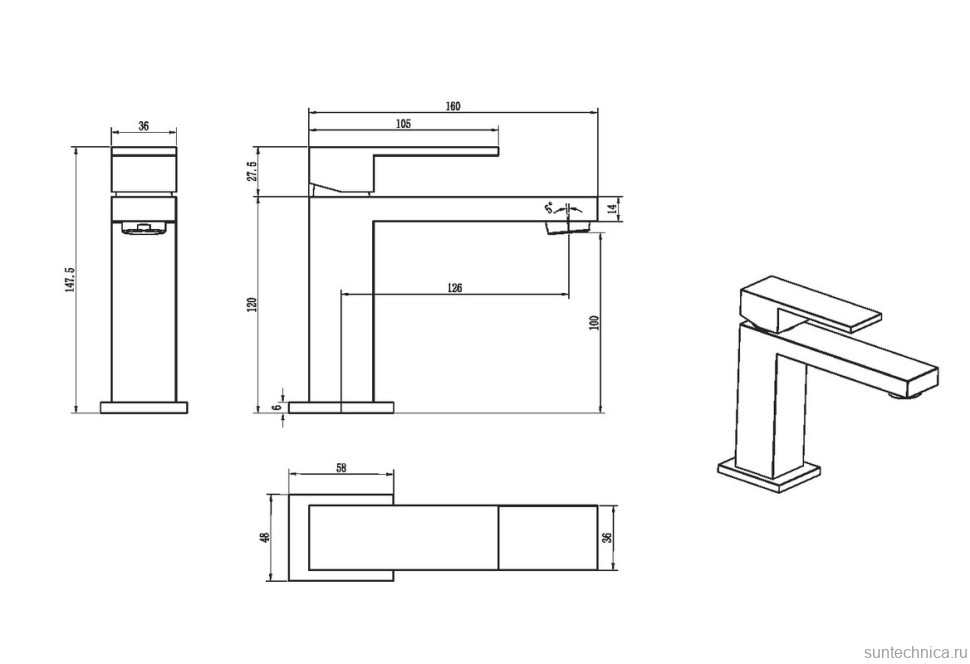 Смеситель для раковины Boheme Qubic 471-CB copper brushed