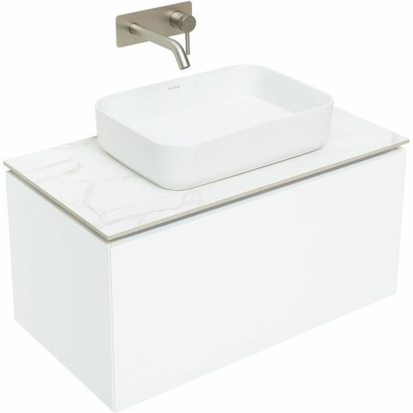 Тумба с раковиной Allen Brau Infinity 85 1+1, подвесная, белый матовый, столешница мрамор