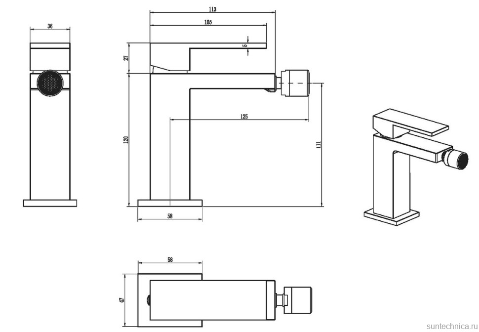 Смеситель для биде Boheme Qubic 476-BRB brushed brobnze